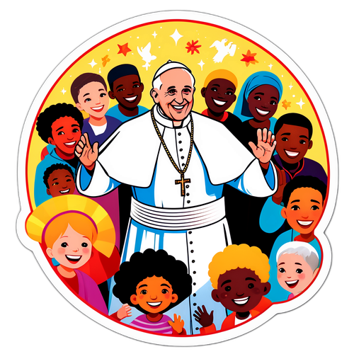 Uma representação alegre do Papa Leo em um evento comunitário