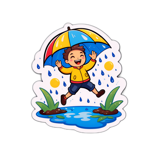 Stiker Musim Hujan dengan Karakter Ceria