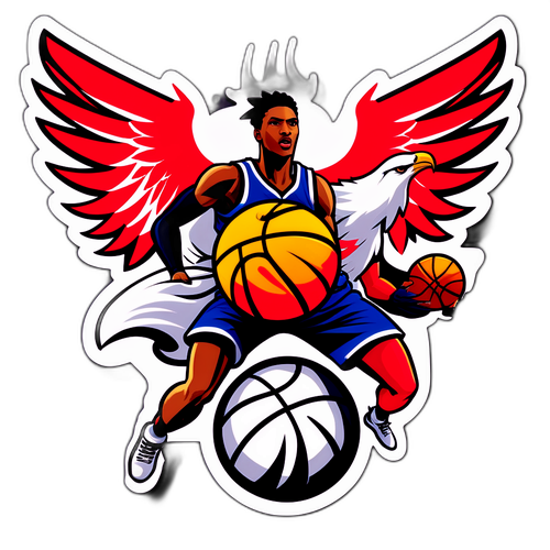 Isang Dinamikong Hulagway ng Basketball kasama ang mga Logo ng Wings at Liberty