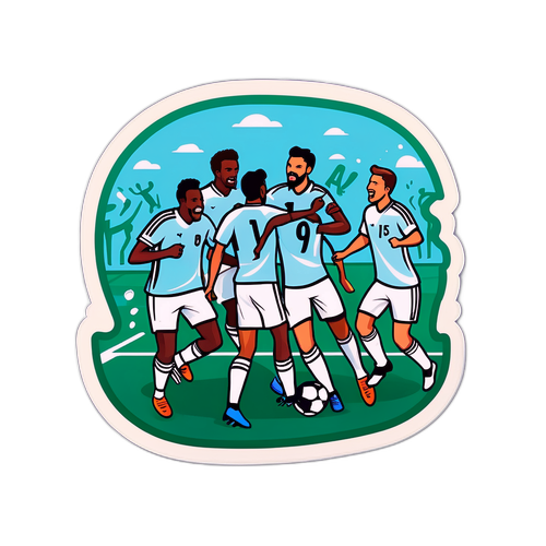 Thiết kế phác thảo kết quả trận đấu bóng đá, featuring cầu thủ ăn mừng