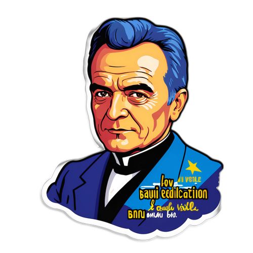 Autocolant cu Ion Vasile Banu și citat inspirațional despre educație