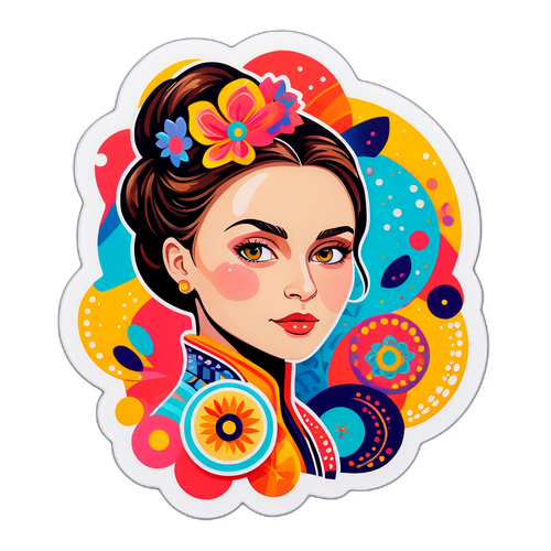 Наклейка с портретом Аглаи Тарасовой в абстрактном стиле