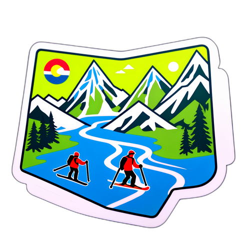 Наклейка с картой, отмеченной Колорадо и Вашингтоном с символами катания на лыжах и природы