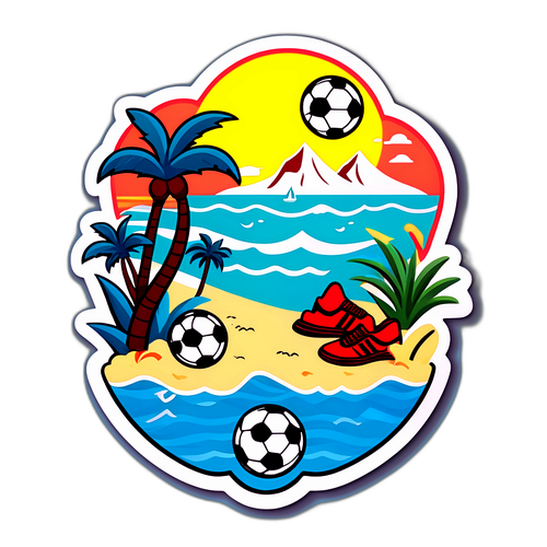 Pemandangan Pantai Mallorca dengan Elemen Bola Sepak