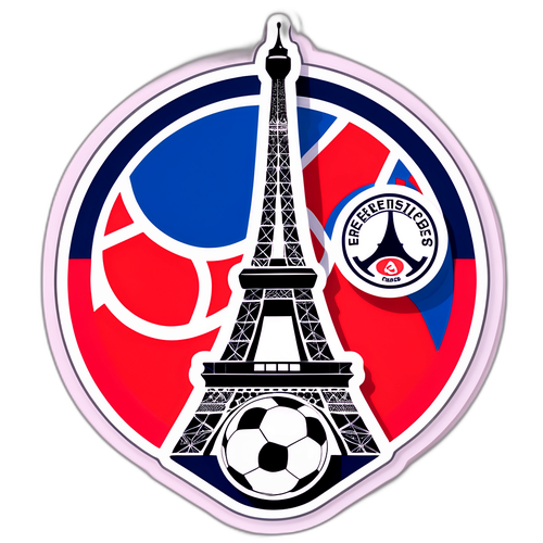 Sticker Seni Menara Eiffel dan Logo PSG dengan Bola Sepak