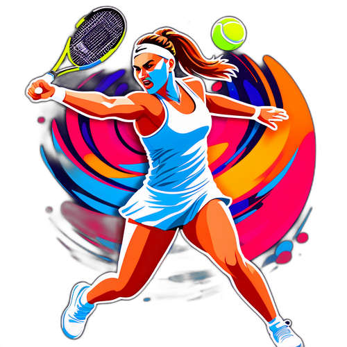 Dynamisk klistremerke av Aryna Sabalenka med kraftfull tennisserve