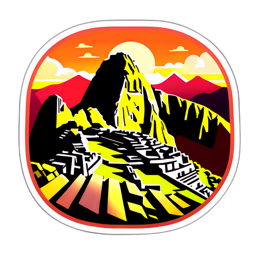Sticker af Machu Picchu ved solnedgang