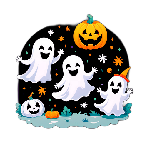 할로윈 귀여운 유령과 호박의 풍경