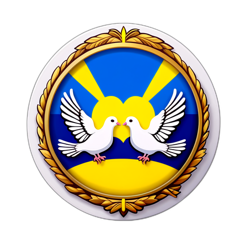 Бадж з символом миру над національним прапором України