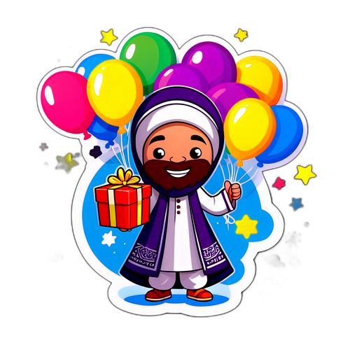 Stiker Kartun Merayakan Eid