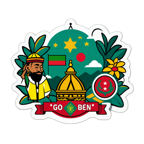 Reka Bentuk Pelekat Meriah Menampilkan Simbol Kebudayaan Morocco dengan 'Go Benin!'