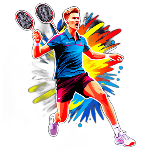 Stiker Viktor Axelsen dalam Pose Badminton yang Enerjik