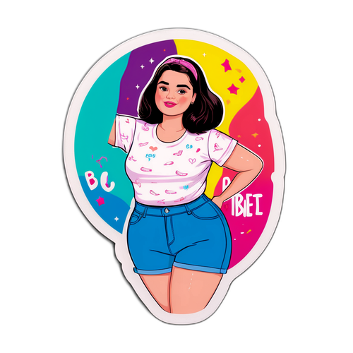 Autocollant mettant en vedette Barbie Ferreira dans des poses confiantes avec des slogans de positivité corporelle