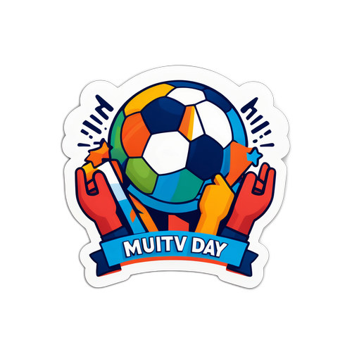 En sjov sticker design af MUTV's logo med fodbold-elementer