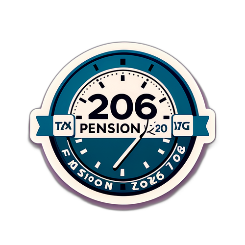 Минималистичный дизайн с символами часов и текстом 'Пенсия 2026'