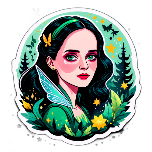 En illustration av en mystisk karaktär i en förtrollande skog