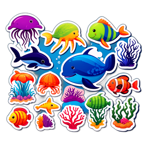바다의 다양성을 교육하는 스티커 디자인