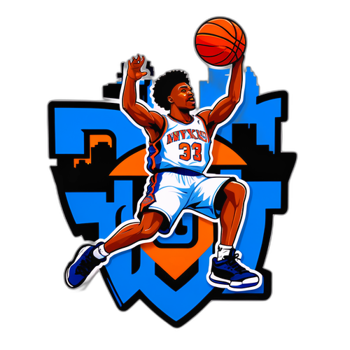 Calcomanía de jugador de baloncesto saltando hacia el aro