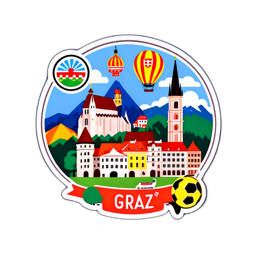 Reise-tema klistremerke med Graz