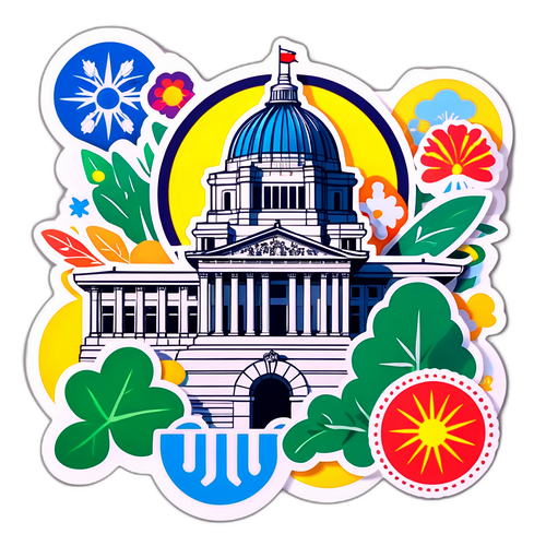 国会議事堂の歴史背景を取り入れた教育的要素のあるステッカー