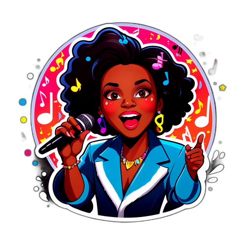 Divertido sticker de Preta Gil cantando en un escenario lleno de luces