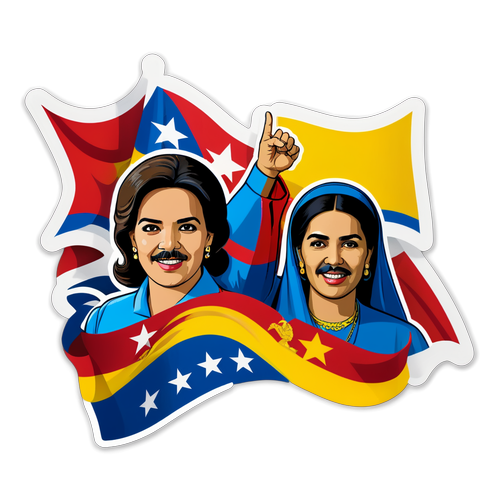 Sticker de la bandera de Venezuela con María Corina y Nicolás Maduro