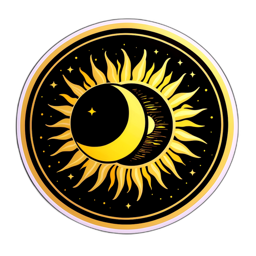 Sticker de eclipse solar en tonos dorados y negros