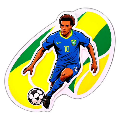 Desenho de um jogador de futebol em uma pose icônica, representando o futebol brasileiro