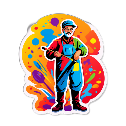 Kreativní postava malíře s štětcem a paletou