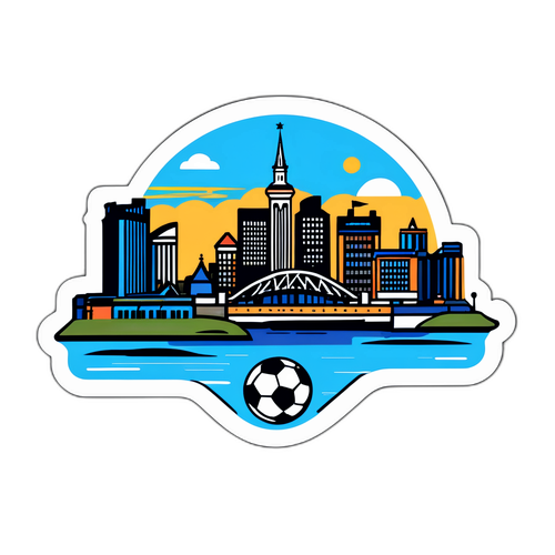 뉴캐슬의 상징적인 스카이라인과 선수들이 있는 스티커 디자인