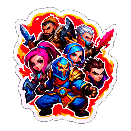 Наклейка с персонажами из игры League of Legends в эпической битве
