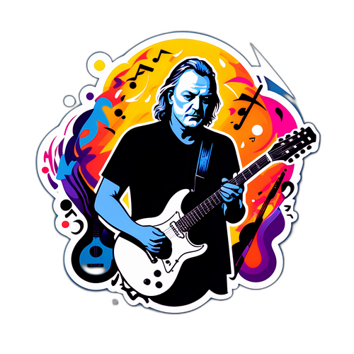 David Gilmour s kytarami a hudebními notami
