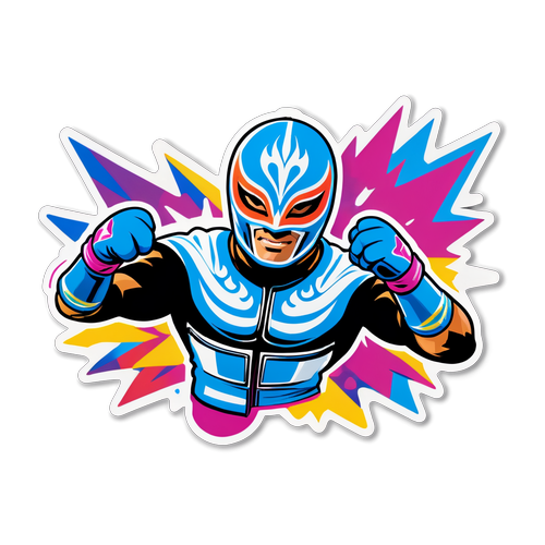 Stickers Rey Mysterio dengan Latar Belakang Berwarna-warni