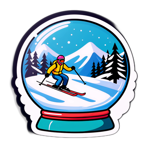 Urocza naklejka z globusem śnieżnym i narciarzem