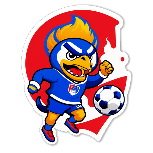 Sticker de la Universidad de Chile con el mascota en un partido emocionante