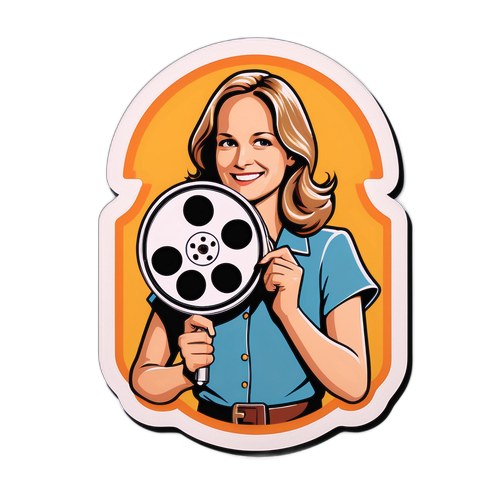 Eine nostalgische Illustration von Helen Hunt mit einer Filmrolle im Retro-Stil