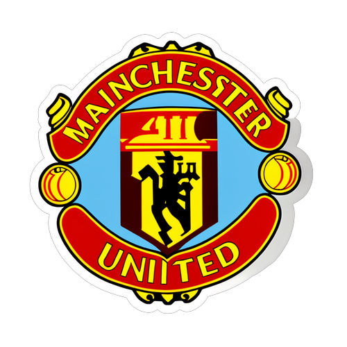 Majesteettinen Manchester United -logo, yhdistettynä Old Trafford -kuvioihin