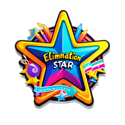 Kleurrijke ster sticker met 'Elimination Star Academy'