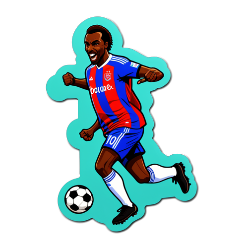 Samolepka Désiré Doué na fotbalovém hřišti