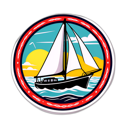 Stilizált vitorlás hajó a szabadság és felfedezés jegyében