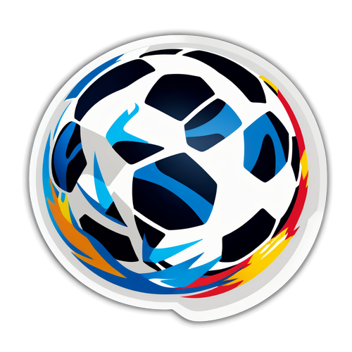 Un ballon de football avec les logos de la Ligue des champions sur un fond dynamique