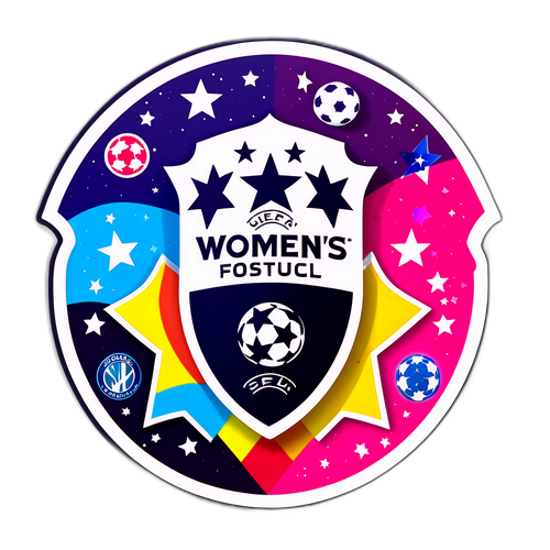 Kleurrijke sticker met het logo van de Women's Champions League