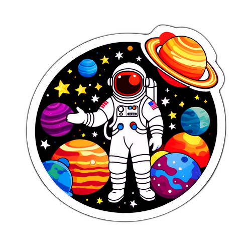 Ein Aufkleber eines Astronauten auf Jupiter