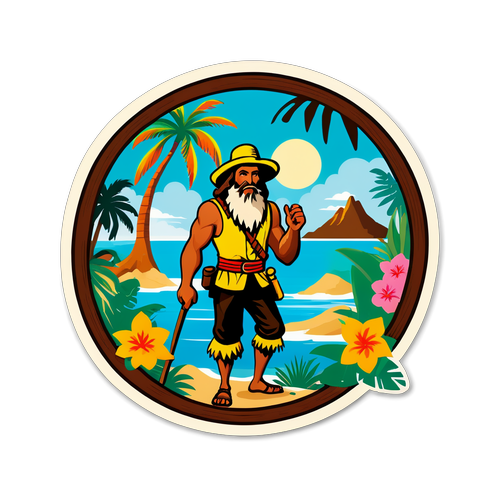 Vintage-inspireret klistermærke af Robinson Crusoe