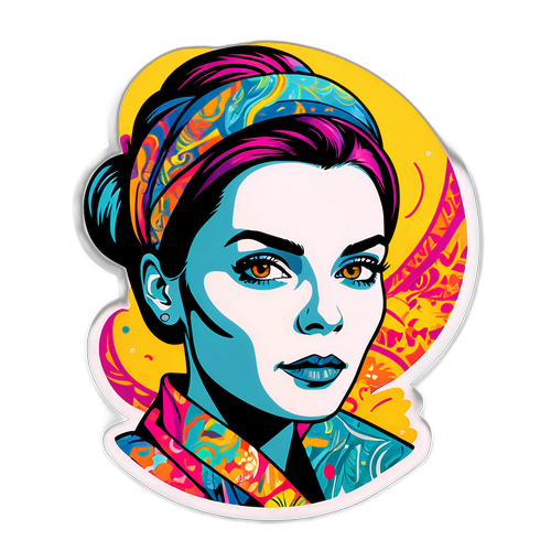 Ein künstlerisches Porträt von Verena Altenberger mit kreativen Farben und Mustern