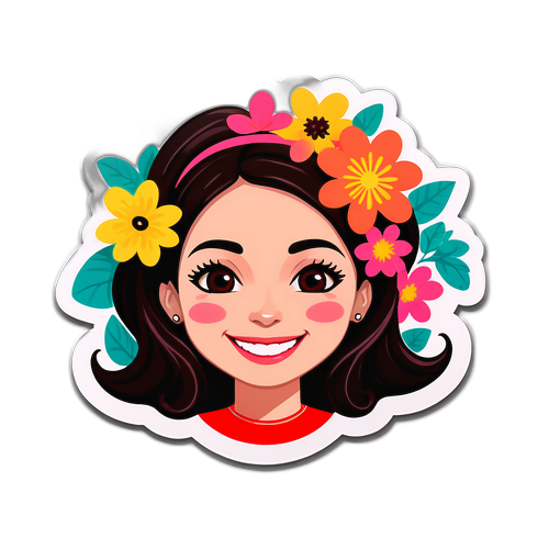 Blomstret klistermærke med smilende ansigt