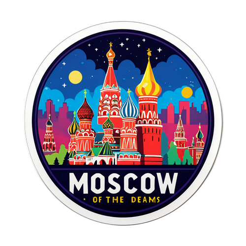 Приглашающая наклейка с вечерним видом Москвы