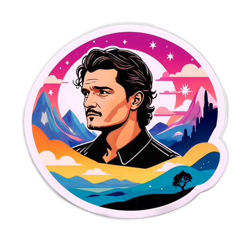 Sticker cu Orlando Bloom pe un fundal de peisaj de vis