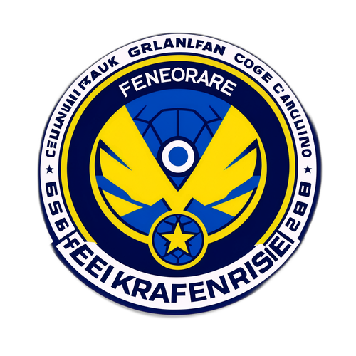 Logo Fenerbahçe na tle boiska piłkarskiego