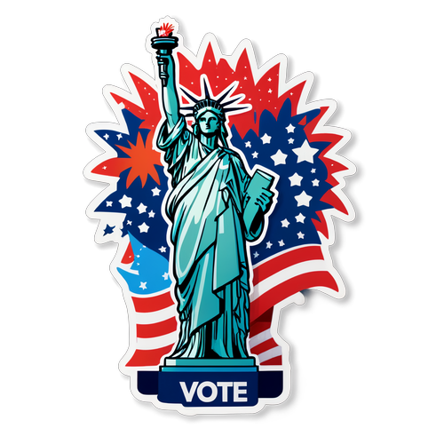 Celebrate Freedom! Unleash Your Voice with Our 'Make Your Vote Heard' Sticker Against Stunning Fireworks and the Statue of Liberty!